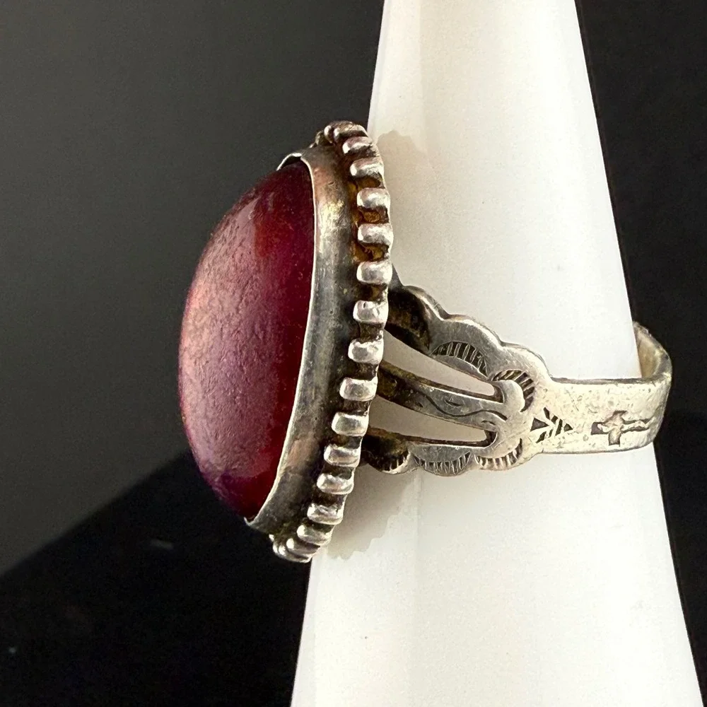 Vintage Ring Dragons Breath Sterling Silver Fred Harvey Era Purple Red Size 7
